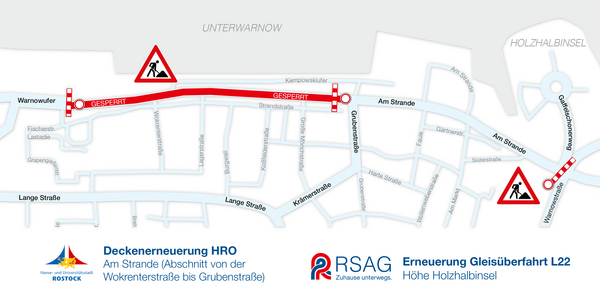 Neue Tram-Gleise und Deckenerneuerung Am Strande - Vollsperrung der L22 Höhe Holzhalbinsel ab 11. August 2025